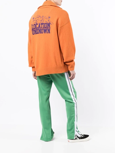 Palm Angels Orange 'location Unknown' Zipped Cardigan In Orange