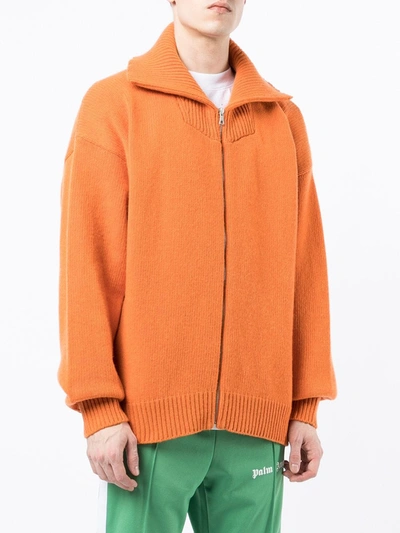 Shop Palm Angels Unknown Location Zipped Cardigan In Orange