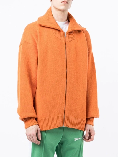Palm Angels Orange 'location Unknown' Zipped Cardigan In Orange