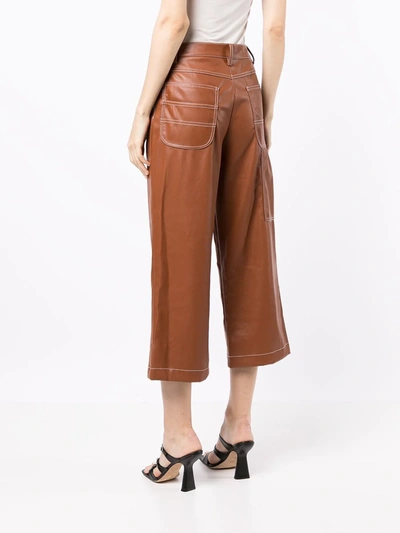 Shop Staud Domino Cropped Wide Leg Trousers In Braun