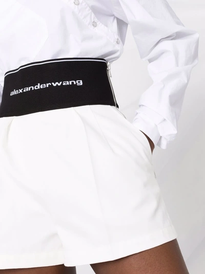 Shop Alexander Wang Logo-waist Pleat-detail Shorts In Weiss