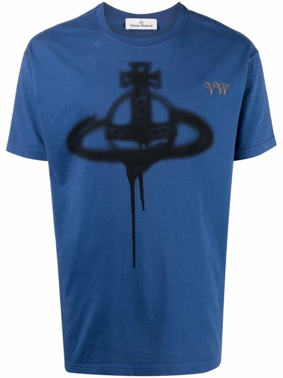 Shop Vivienne Westwood Spray Orb-print Organic Cotton T-shirt In Blau