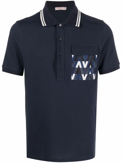 Shop Valentino Optical-print Pocket Polo Shirt In Blau