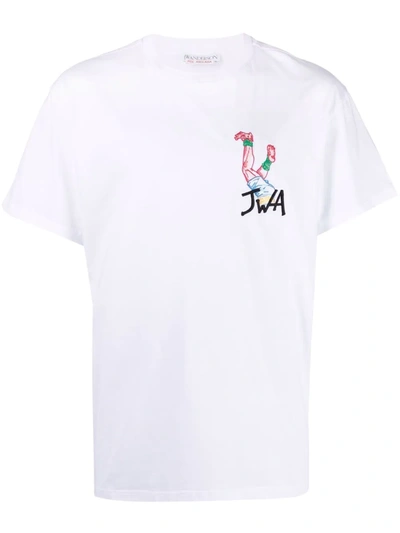 Shop Jw Anderson Embroidered-logo Cotton T-shirt In Weiss