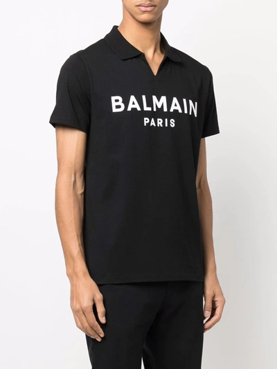 Shop Balmain Logo-print Cotton Polo Shirt In Schwarz