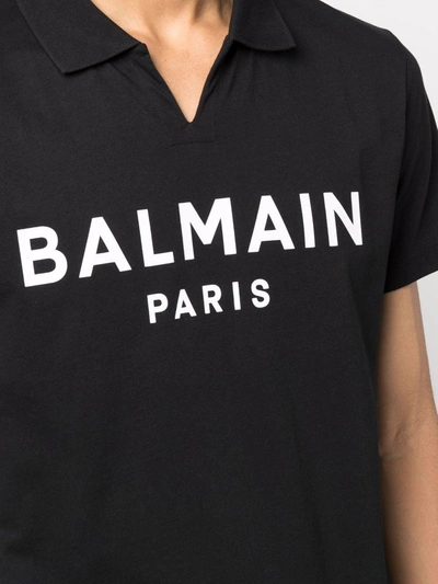 Shop Balmain Logo-print Cotton Polo Shirt In Schwarz