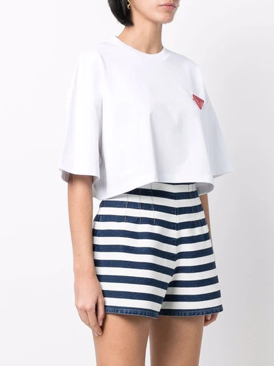 Shop Prada Triangle-brooch Cropped T-shirt In Weiss