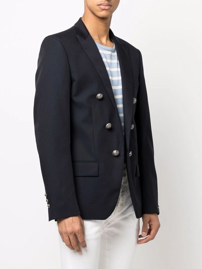 Shop Balmain Double-breasted Tailored Blazer In Blau