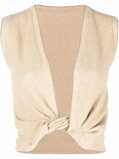 Shop Jacquemus Twisted Front Knitted Vest In Nude