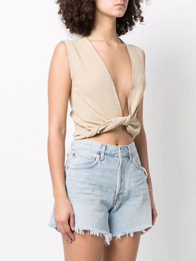 Shop Jacquemus Twisted Front Knitted Vest In Nude