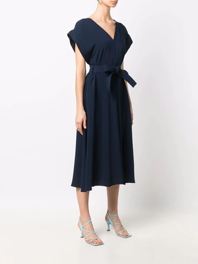 Shop P.a.r.o.s.h V-neck Flared Midi Dress In Blau