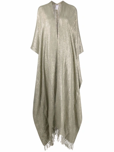 Shop Brunello Cucinelli Metallic-finish Knitted Long Cape In Grün