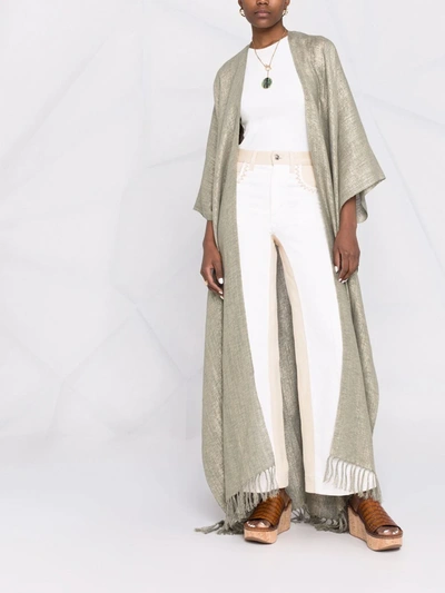 Shop Brunello Cucinelli Metallic-finish Knitted Long Cape In Grün