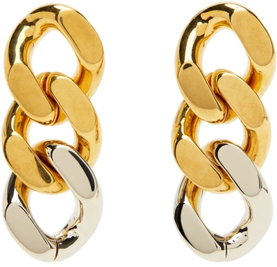 Shop Saint Laurent Gold Three Curb Chain Links Earrings In 8035 Blade Gold / Go