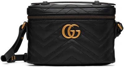 Shop Gucci Black Mini Marmont Top Handle Bag In 1000 Nero/nero