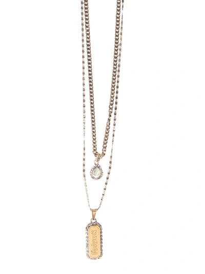 Shop Alexander Mcqueen Pave Necklace With Graffiti Logo In Gold