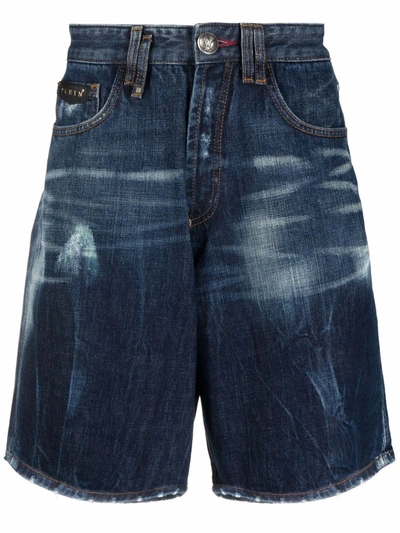 Shop Philipp Plein Distressed-effect Denim Shorts In Blau