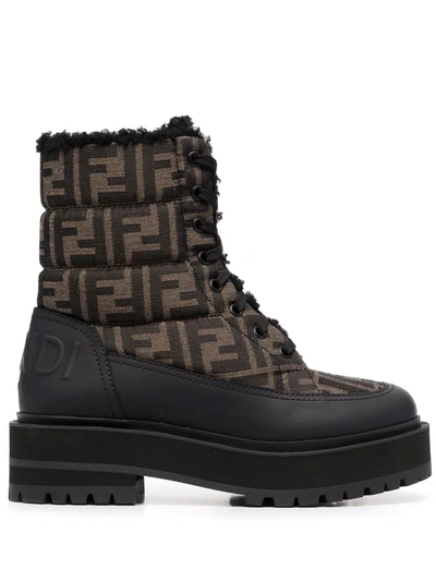 Shop Fendi Signature Lace-up Boots In Schwarz