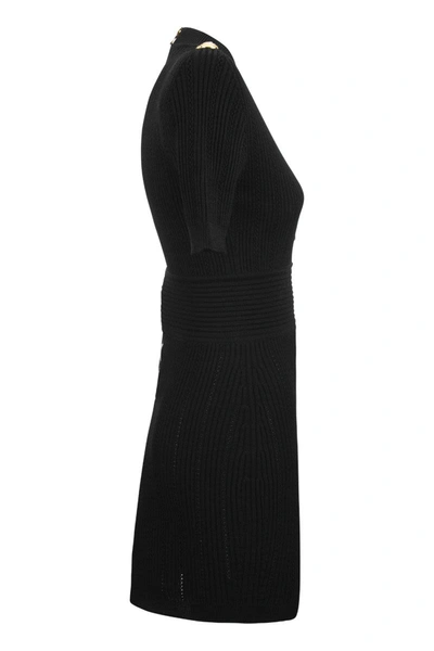 Shop Balmain Knitted Dress With Buttons In Black