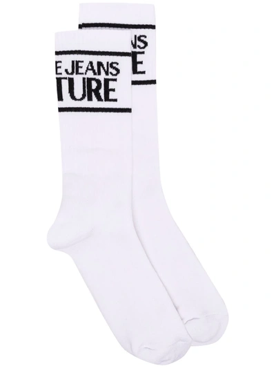 Shop Versace Jeans Couture Logo Intarsia Socks In White
