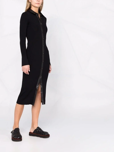 Shop Patrizia Pepe Button-up Ribbed-knit Dress In Black