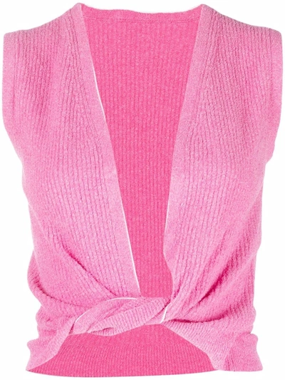 Shop Jacquemus Twisted Front Knitted Vest In Pink