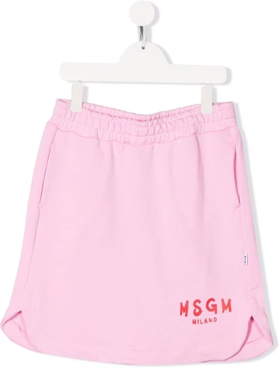Shop Msgm Teen Logo-print Cotton Skirt In Pink