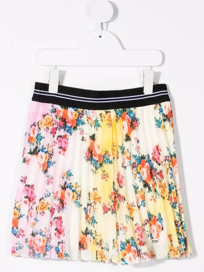 Msgm Multicolored Pleated Skirt With Floral Print In Pink