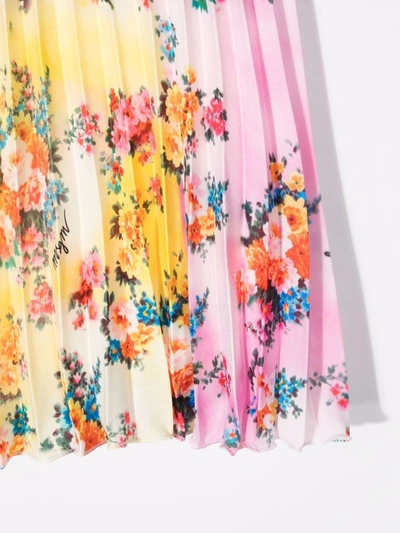 Msgm Multicolored Pleated Skirt With Floral Print In Pink
