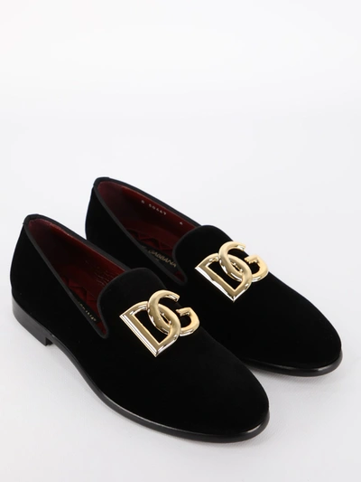 Shop Dolce & Gabbana Leonardo Velvet Loafers In Black