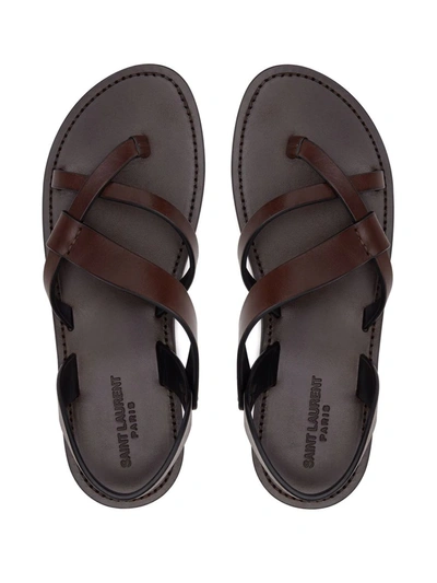 Shop Saint Laurent Matt Leather Sandals In Brown