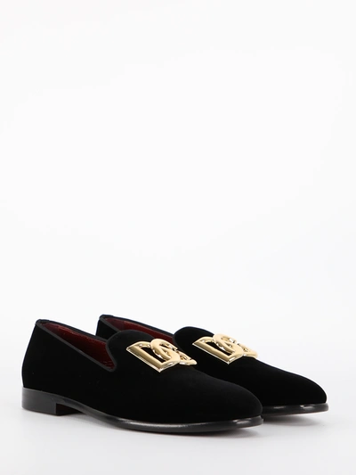 Shop Dolce & Gabbana Leonardo Velvet Loafers In Black