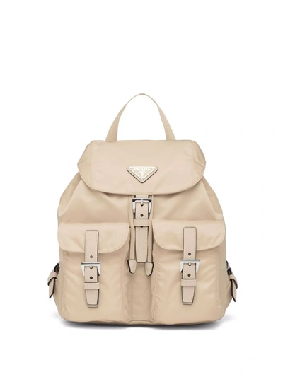 Prada Small Logo-plaque Backpack In Neutrals