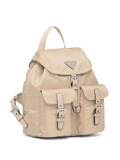 Prada Small Logo-plaque Backpack In Neutrals