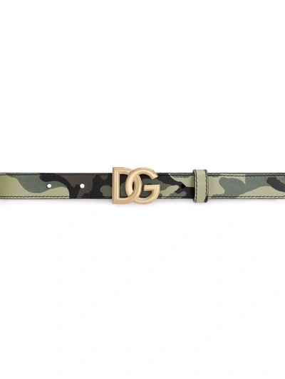Shop Dolce & Gabbana Camouflage-print Leather Belt In Green