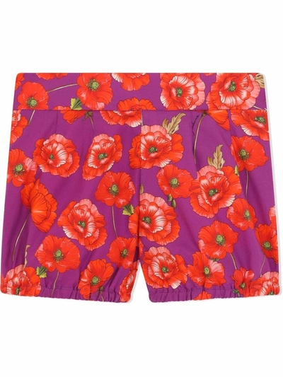 Shop Dolce & Gabbana Pleated Posies Shorts In Purple