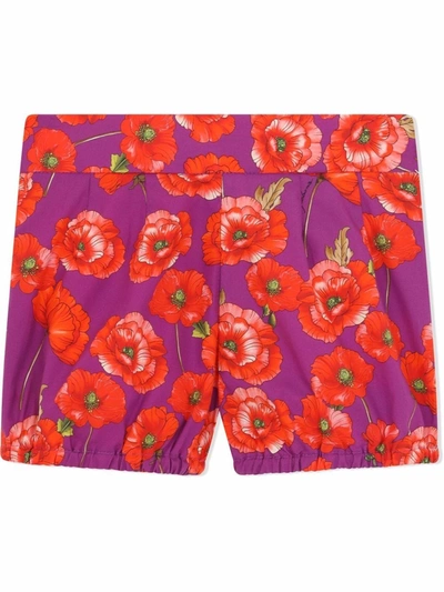 Dolce & Gabbana Pleated Posies Shorts In Purple