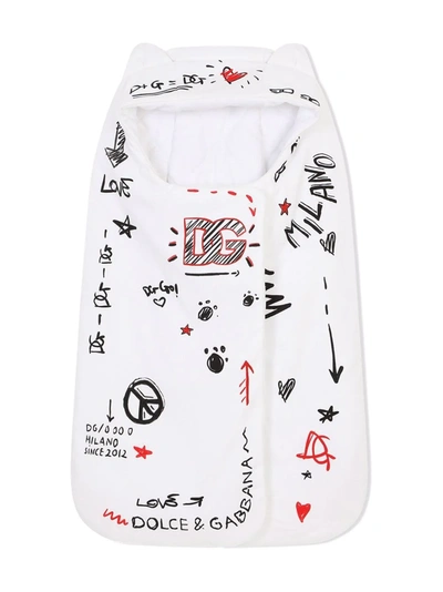 Shop Dolce & Gabbana Scribbled Print Sleep Bag In White
