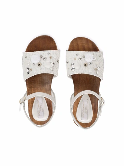 Shop Dolce & Gabbana Embellished Leather Sandals In White