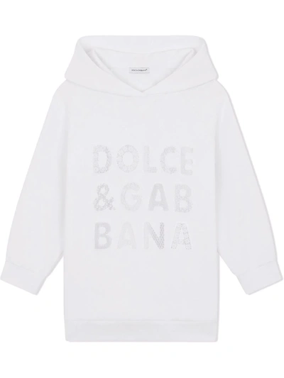 Shop Dolce & Gabbana Openwork-logo Hoodie Dress In White