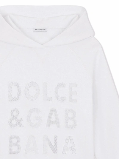 Shop Dolce & Gabbana Openwork-logo Hoodie Dress In White