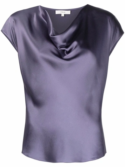 Shop Vince Cowl-neck Sleeveless Blouse In Purple