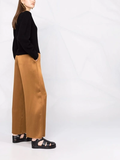 Shop Vince Wide-leg Silk Trousers In Brown