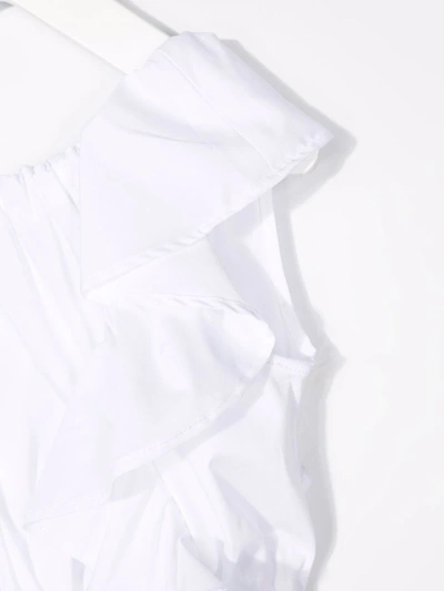 Shop Msgm Ruffle Asymmetric Crop Top In White