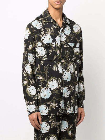 Shop Erdem Lucius Floral-print Pyjama Top In Black