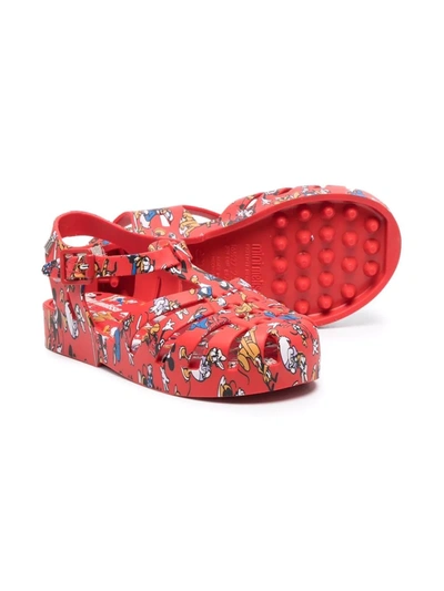 Shop Mini Melissa Mickey And Friends-print Sandals In Red