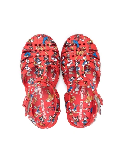 Shop Mini Melissa Mickey And Friends-print Sandals In Red