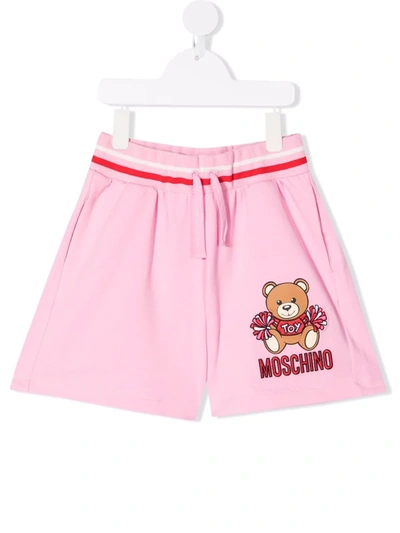 Shop Moschino Teddy Bear-motif Cotton Shorts In Pink
