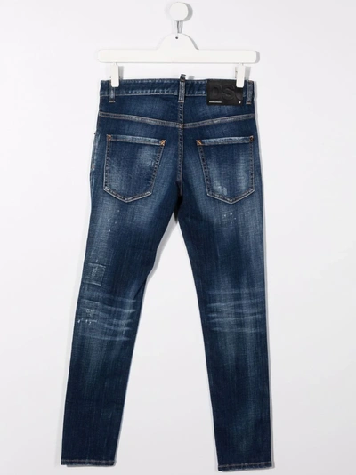 Shop Dsquared2 Teen Distressed Slim-fit Jeans In Blue