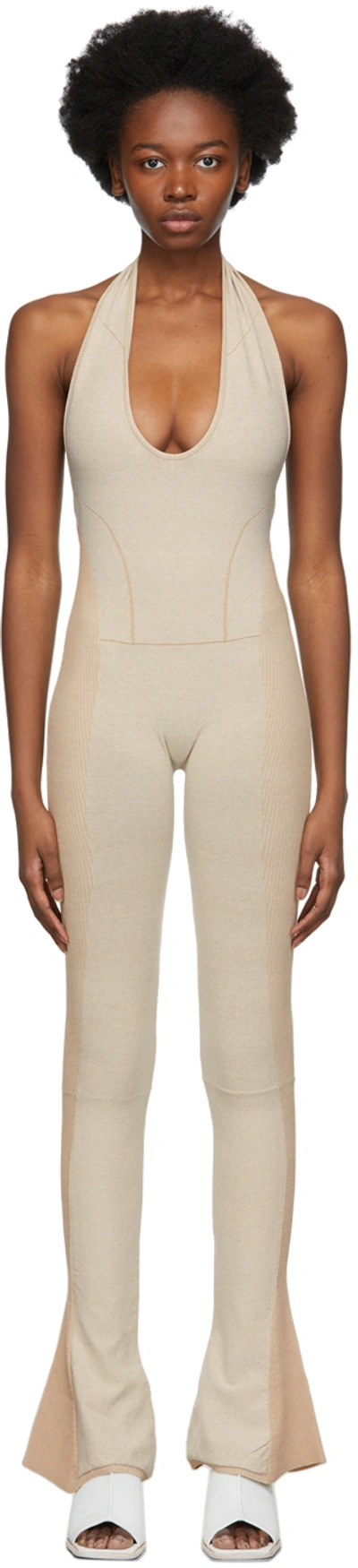 Jacquemus Light Beige Plunge-neck Jumpsuit In 130 Light Beige
